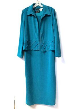 Vintage Long Teal Jacket Dress 2 pc Women's by MHM Size 8